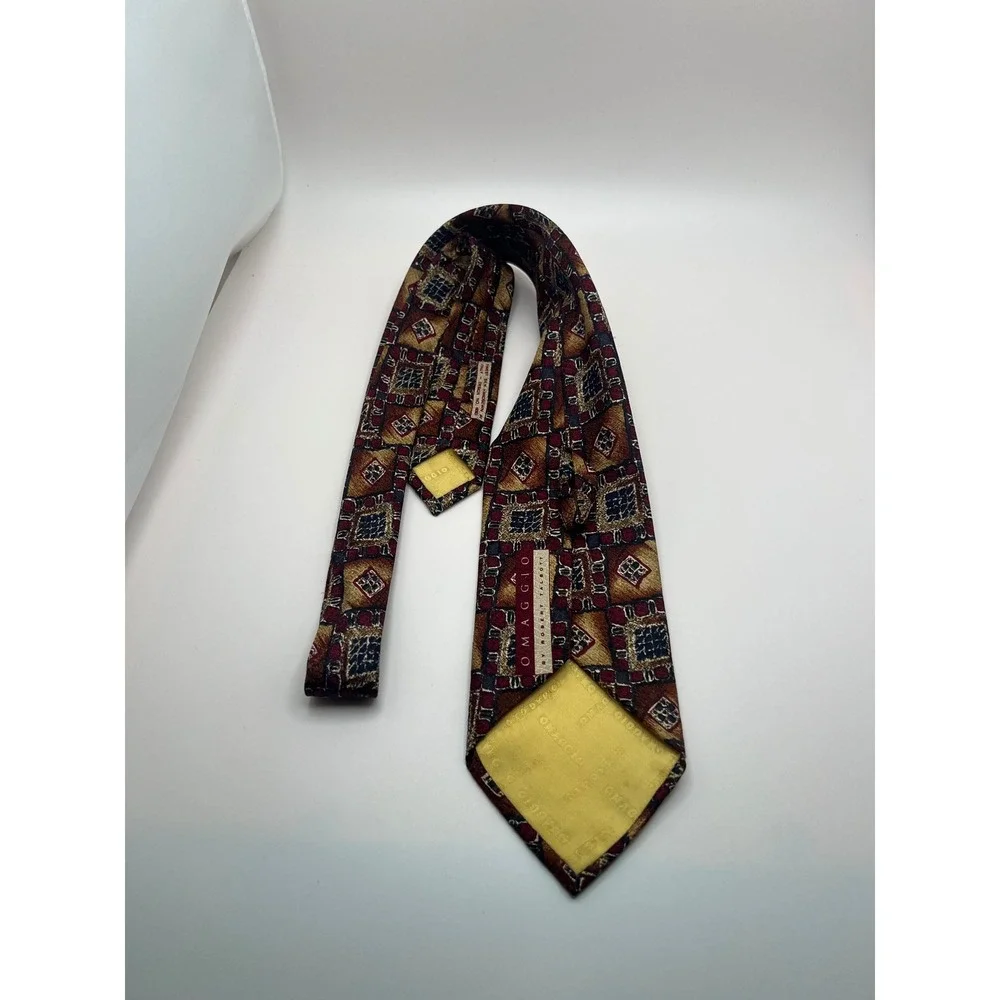 Omaggio Robert Talbott Silk Tie Burgundy Gold Geometric Mosaic Handsewn Italy